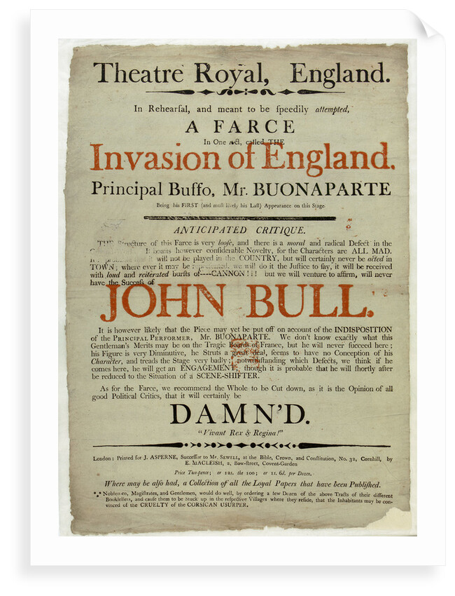 Anti-French invasion propaganda poster by Matthew Boulton