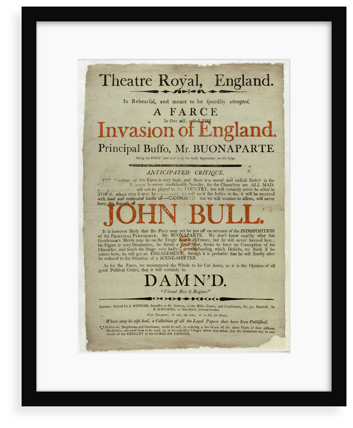 Anti-French invasion propaganda poster by Matthew Boulton