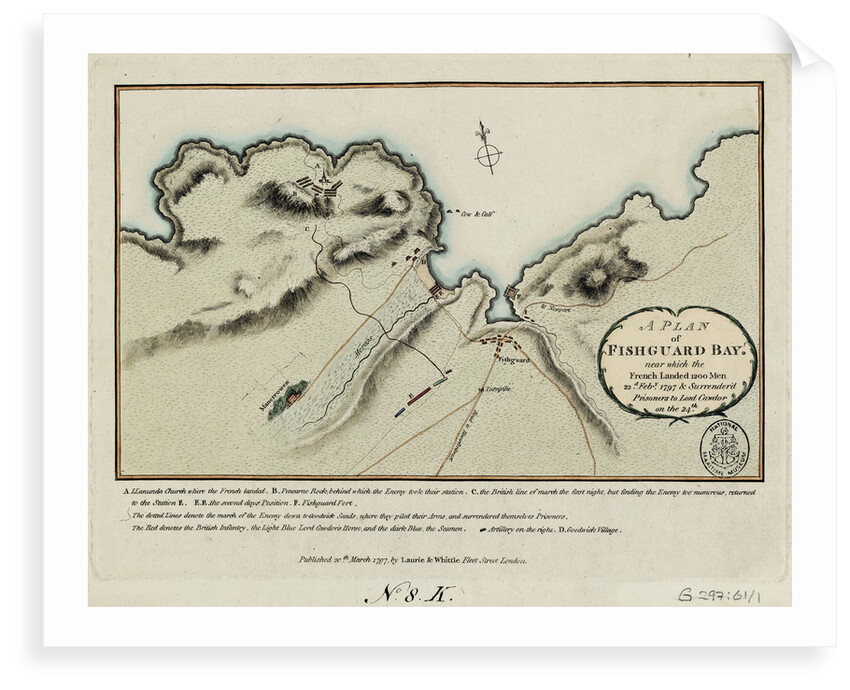 A plan of Fishguard Bay near which the French landed 1200 men 22nd February 1797 and surrendered prisoners to Lord Cawdor on the 24th by Laurie & Whittle