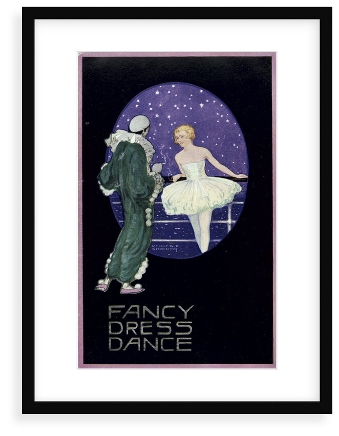 Front cover of menu from RMSP 'Araguaya': fancy dress dance, depicting ballerina and perriot by Kenneth D. Shoesmith