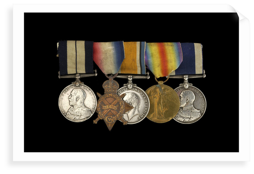 Medals awarded to Petty Officer Cecil Ernest Edgar Miles DSM (obverse, l to r, MED1393-1397) by B. Mackennal