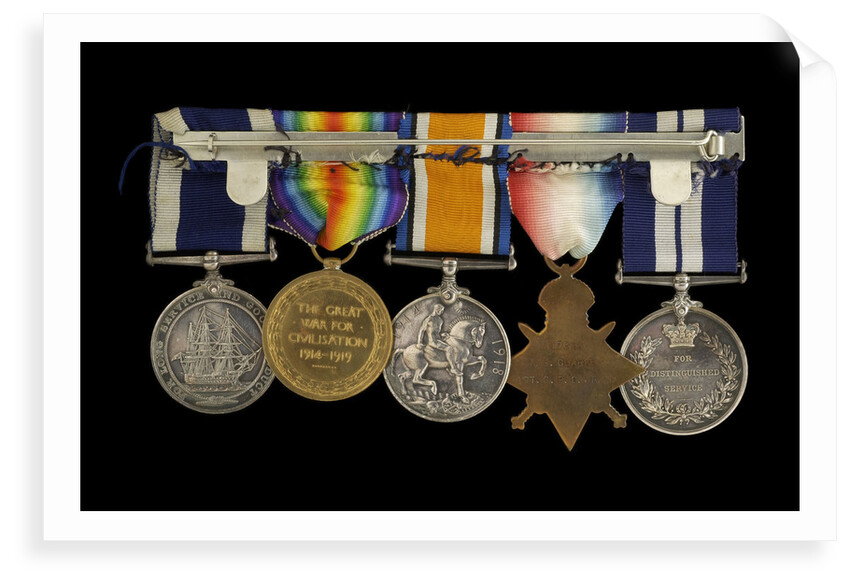 Medals awarded to Chief Petty Officer A. G. Clarke DSM (reverse, r to l, MED1095-1104) by B. Mackennal