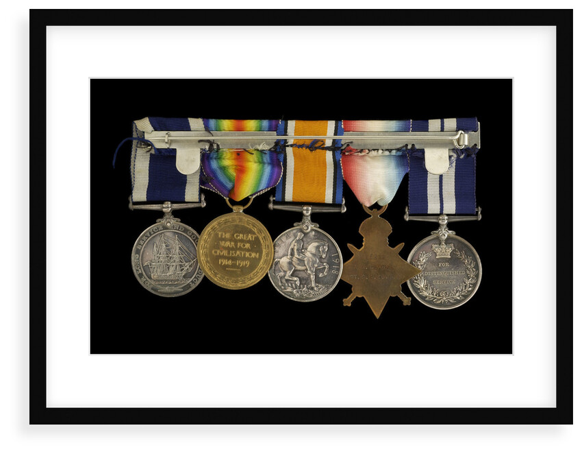 Medals awarded to Chief Petty Officer A. G. Clarke DSM (reverse, r to l, MED1095-1104) by B. Mackennal