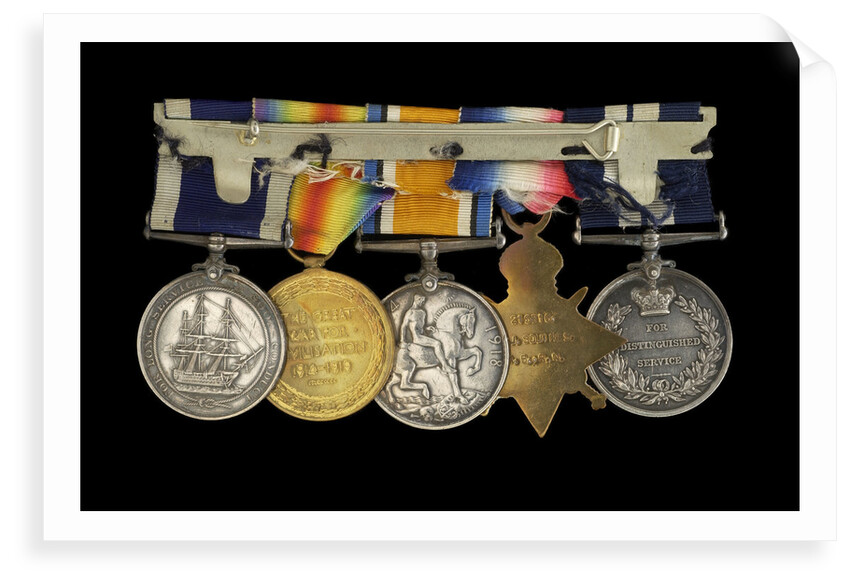 Medals awarded to Able Seaman R. J. Squires DSM (reverse, r to l, MED2591-2595) by B. Mackennal