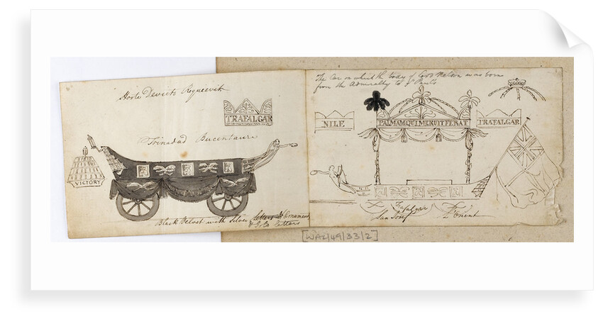 Two views of Nelson's funeral carriage by Thomas Baxter