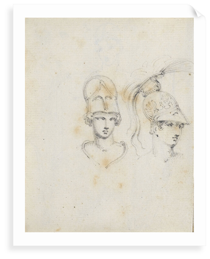 A study of two heads wearing different helmets (verso) by Thomas Baxter