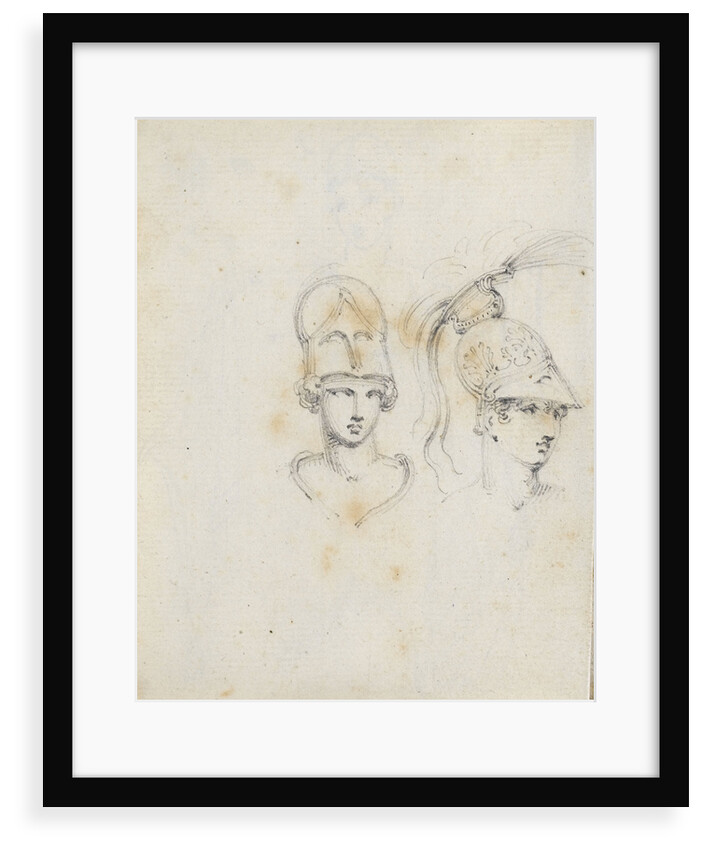 A study of two heads wearing different helmets (verso) by Thomas Baxter