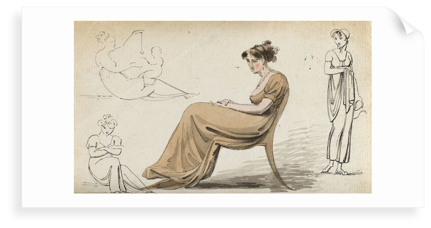 A young woman seated in a chair and other figure studies (verso) by Thomas Baxter