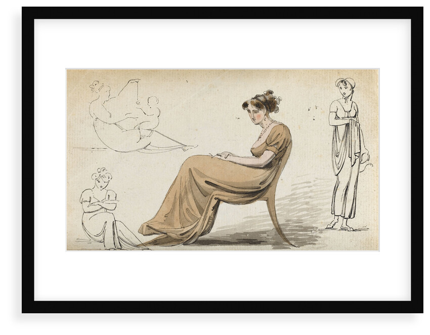 A young woman seated in a chair and other figure studies (verso) by Thomas Baxter