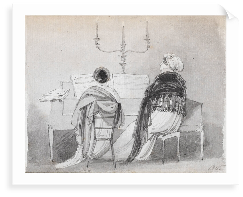 Emma Hamilton and Madame Bianchi seated at a square piano by Thomas Baxter