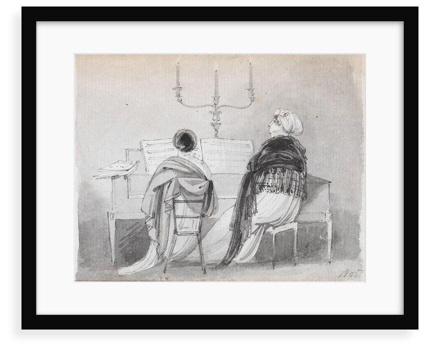 Emma Hamilton and Madame Bianchi seated at a square piano by Thomas Baxter