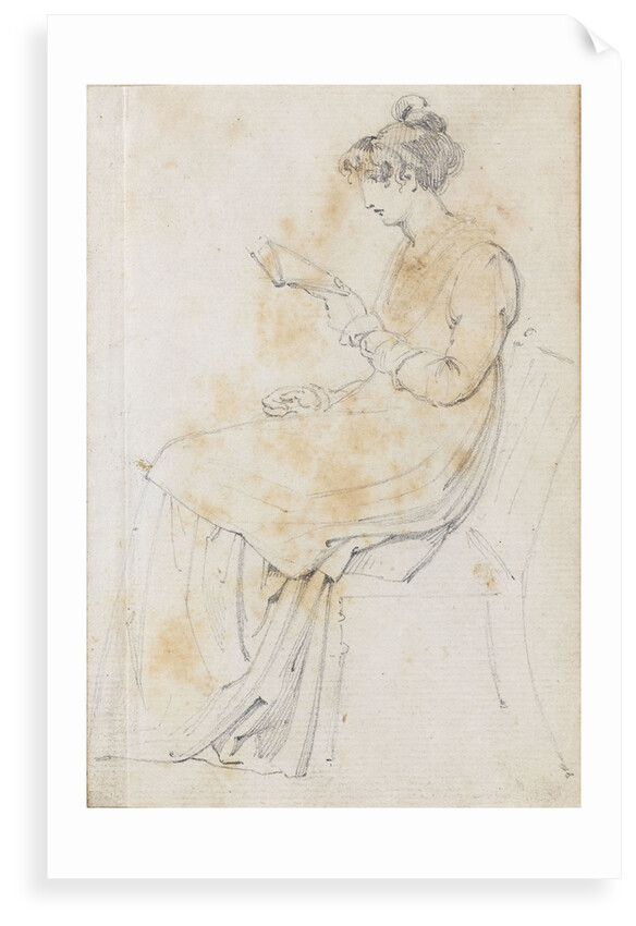 A young woman seated, reading, possibly Charlotte Nelson (recto) by Thomas Baxter