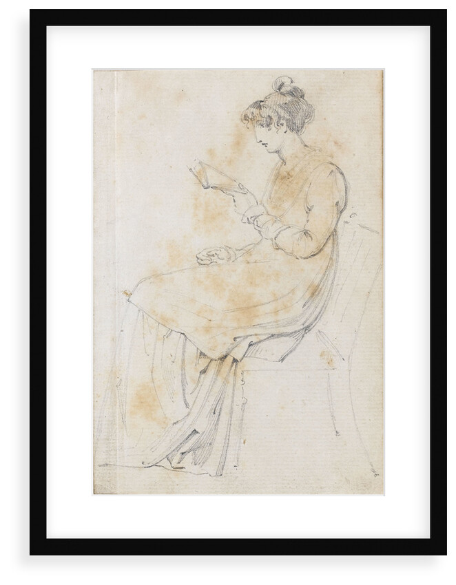 A young woman seated, reading, possibly Charlotte Nelson (recto) by Thomas Baxter