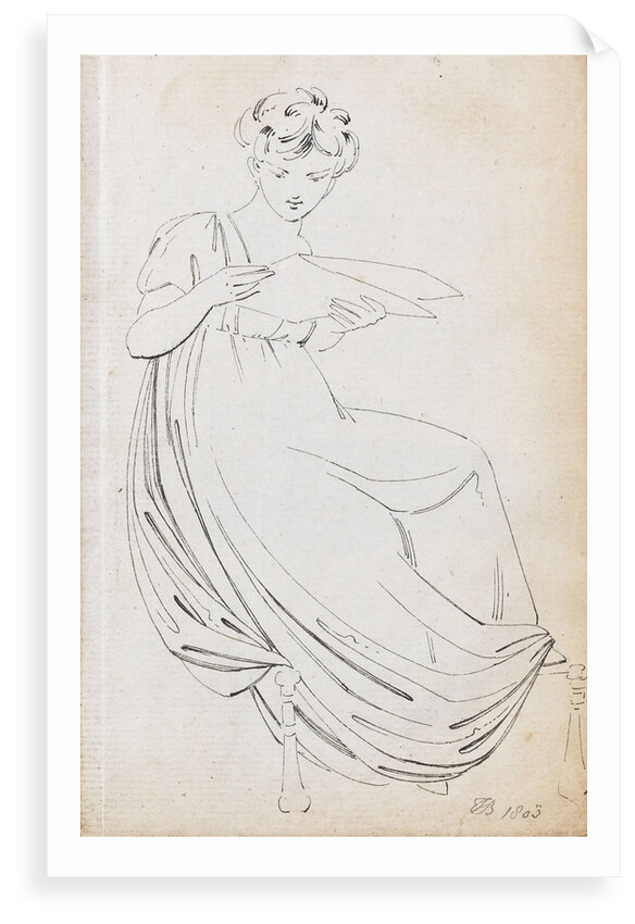 A young woman sitting on a couch reading (recto) by Thomas Baxter