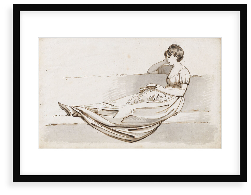 A young woman reclining on a sofa reading a book, possibly one of the Connors, Emma's cousins by Thomas Baxter