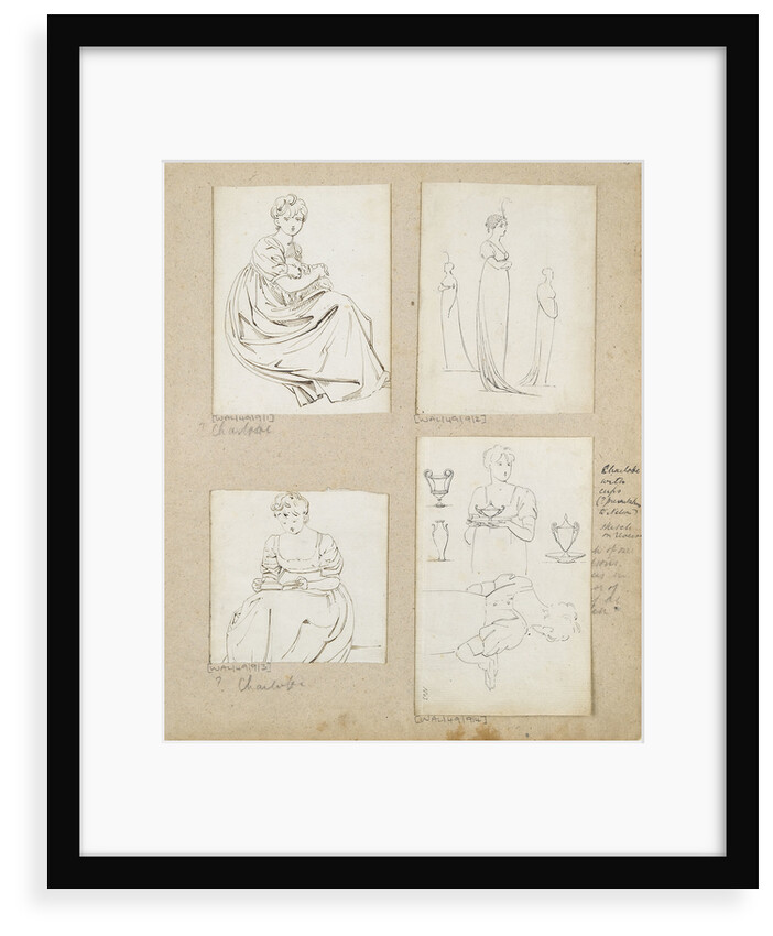 A young woman seated or crouching holding a dog in her lap, possibly Charlotte Nelson by Thomas Baxter