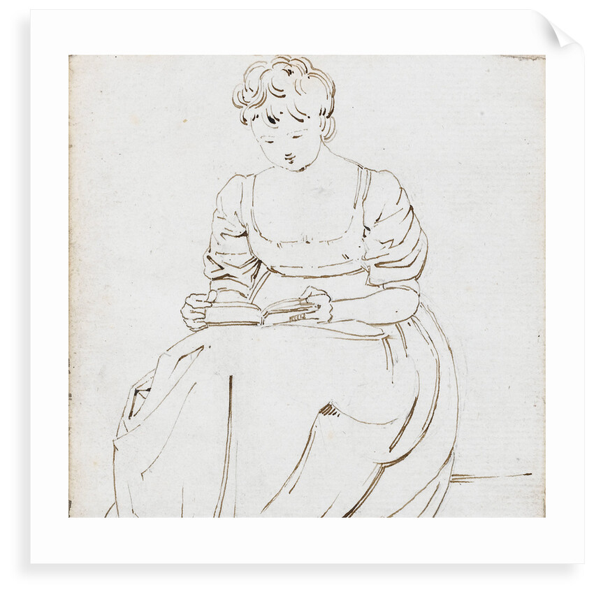 A young woman seated, reading a book, possibly Charlotte Nelson by Thomas Baxter