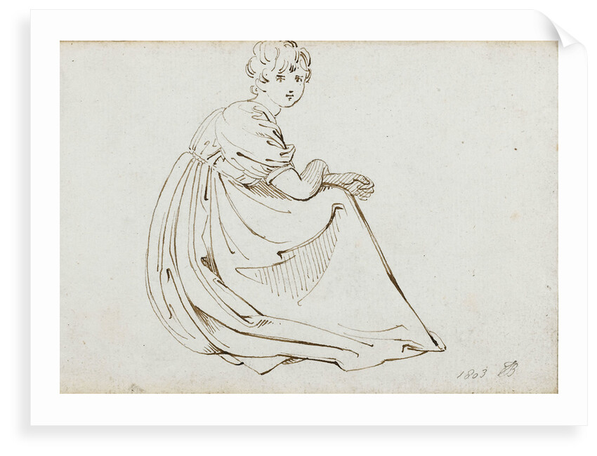 A young woman in a long dress crouching by Thomas Baxter