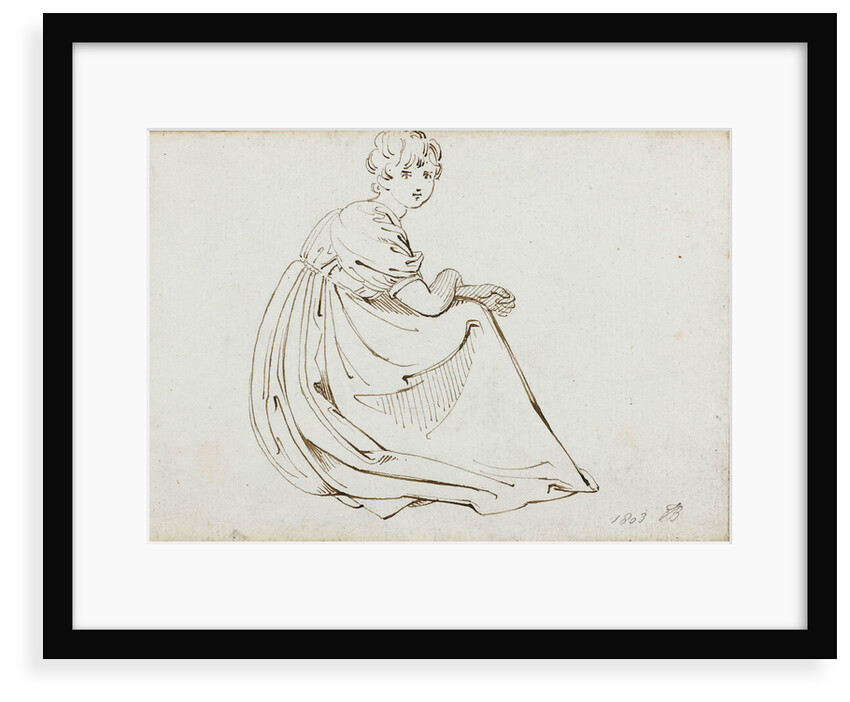 A young woman in a long dress crouching by Thomas Baxter