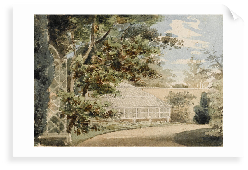 The garden with a glass house at Merton Place by Thomas Baxter