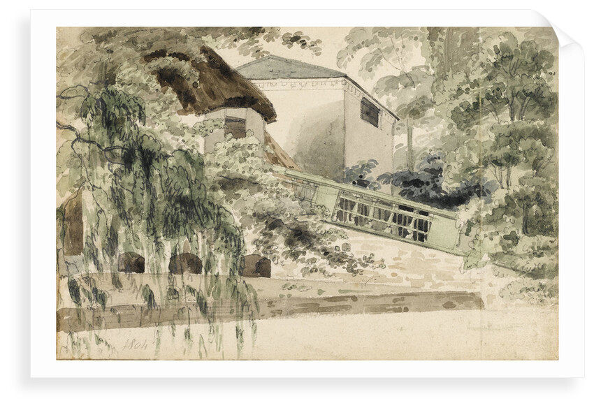 A sloping bridge near buildings by Thomas Baxter