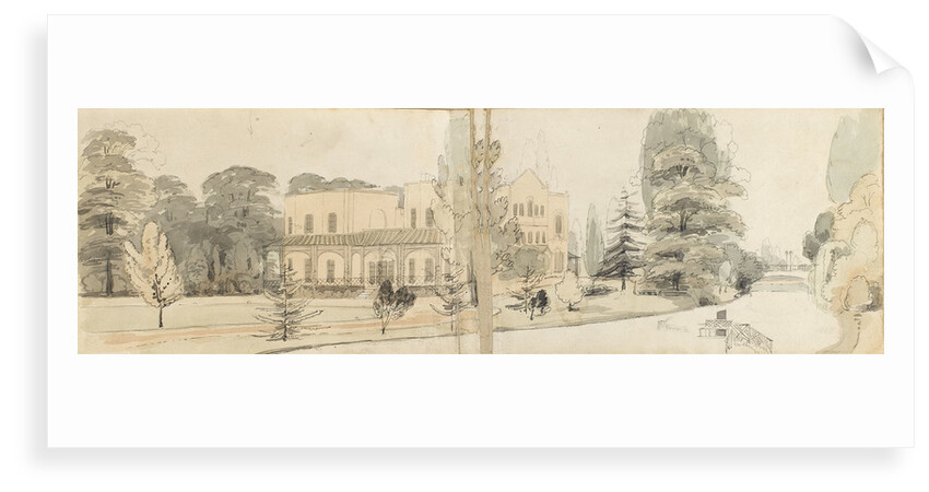 A panoramic view showing the east and north elevations of Merton Place (recto) by Thomas Baxter