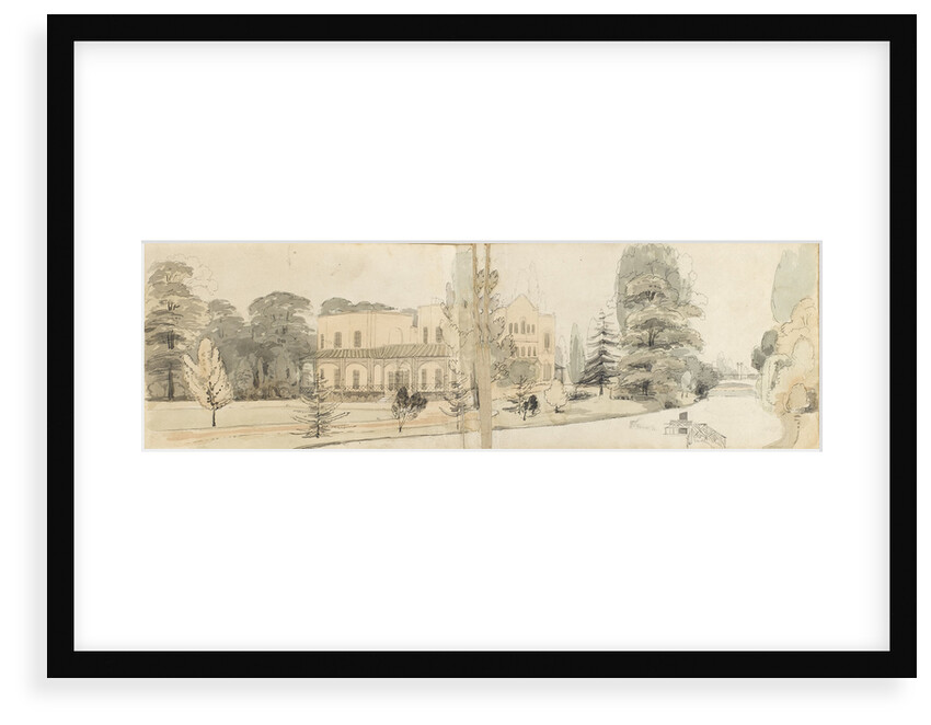 A panoramic view showing the east and north elevations of Merton Place (recto) by Thomas Baxter