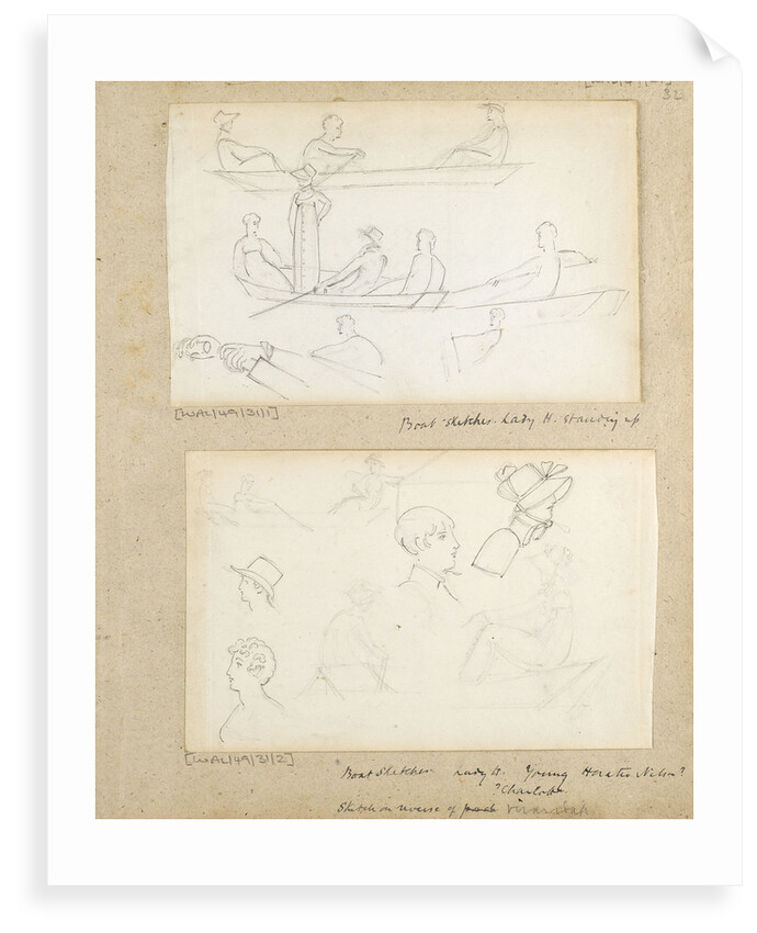 Studies of people in a rowing boat in the river at Merton Place by Thomas Baxter