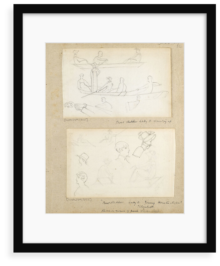 Studies of people in a rowing boat in the river at Merton Place by Thomas Baxter