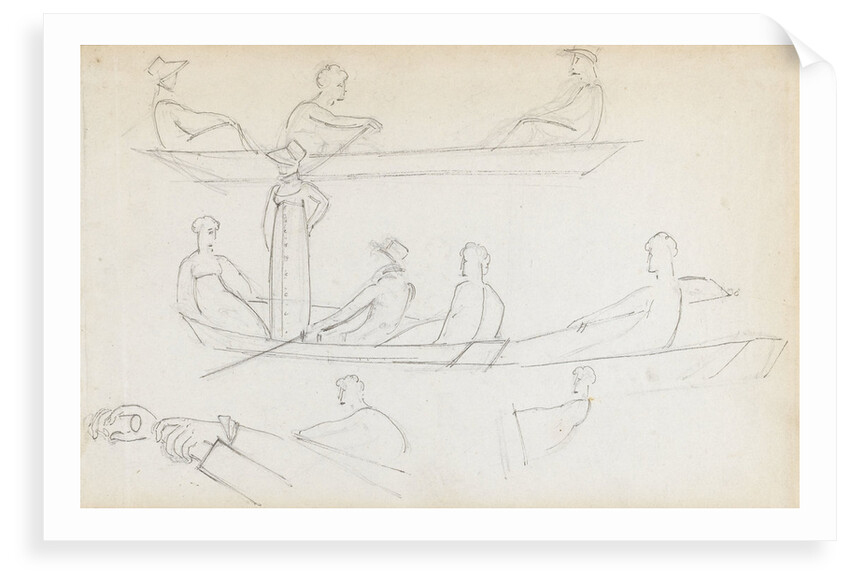 Studies of people in a rowing boat in the river at Merton Place (recto) by Thomas Baxter