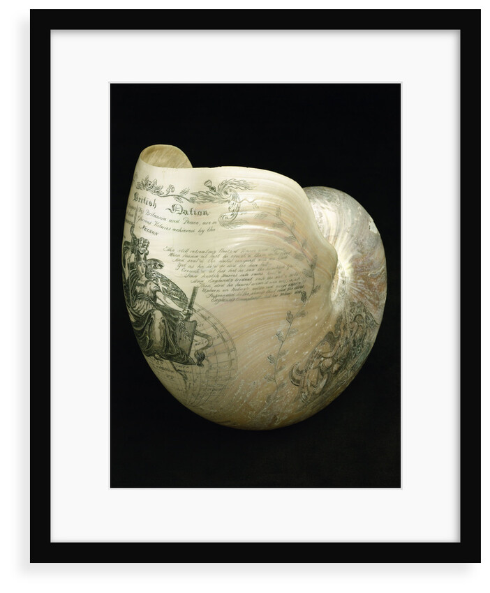 Engraved nautilus shell commemorating Nelson's victories by C. H. Wood