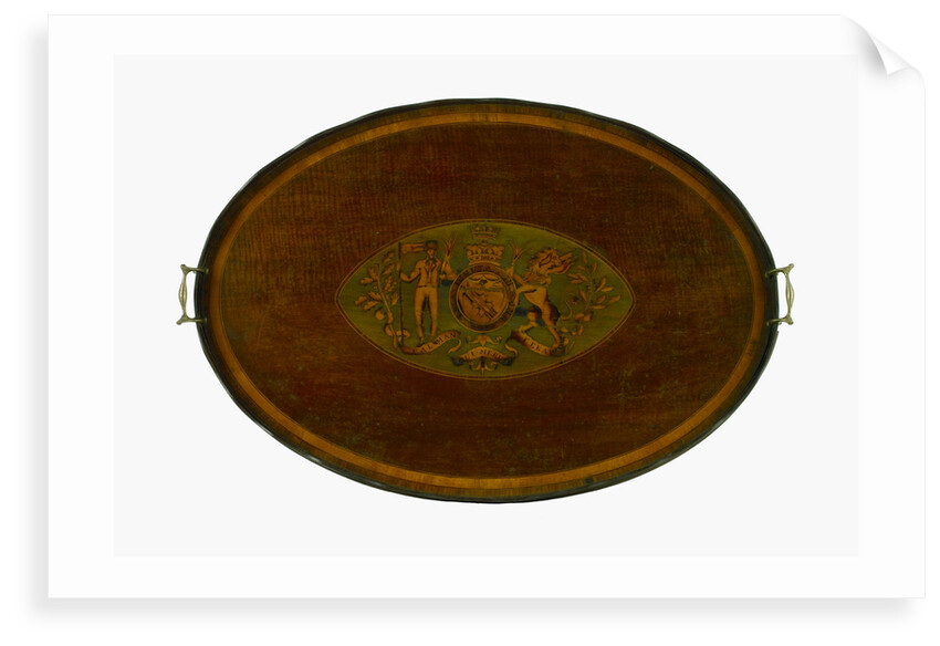 Oval marquetry tray by unknown