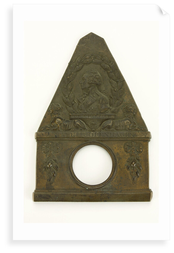 Brass watch stand in the form of a monument commemorating Vice-Admiral Horatio Nelson (1758-1805) and his victories at  the Nile, Copenhagen and Trafalgar by unknown