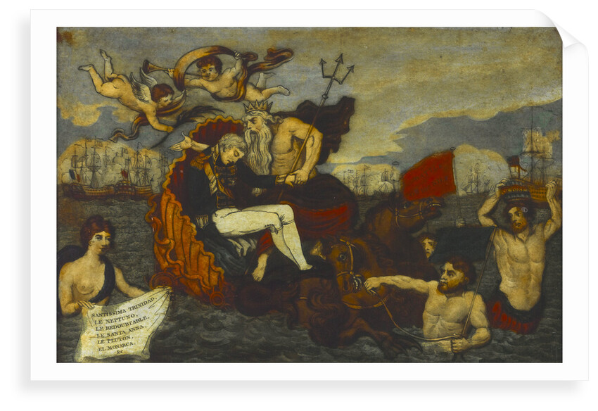 Neptune drawn by Sea Horses, and preceded by Tritons bearing Emblematic Devices supporting his favourite son Admiral Lord Nelson in his Last Moments' by Stampa & Son