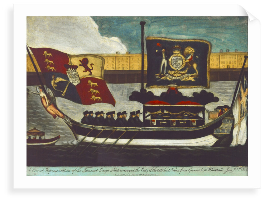 Picture on glass: 'A Correct Representation of the Funeral Barge which conveyed the Body of the Late Lord Nelson from Greenwich to Whitehall Jany. 8th. 1806.' by W.B. Walker