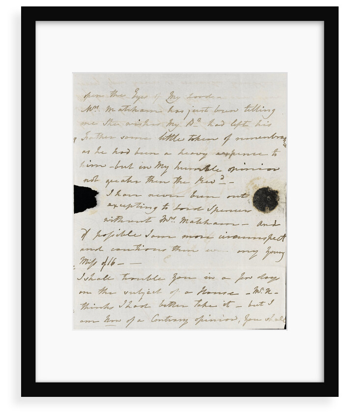 Letter from Lady Nelson to Alexander Davison, page three by Lady Frances Nelson