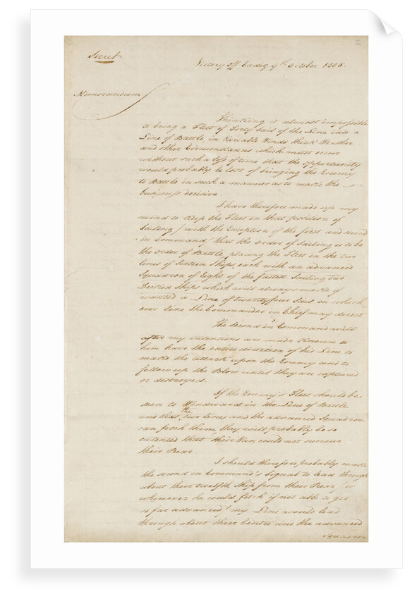 Nelson's secret memorandum, front page by Horatio Nelson