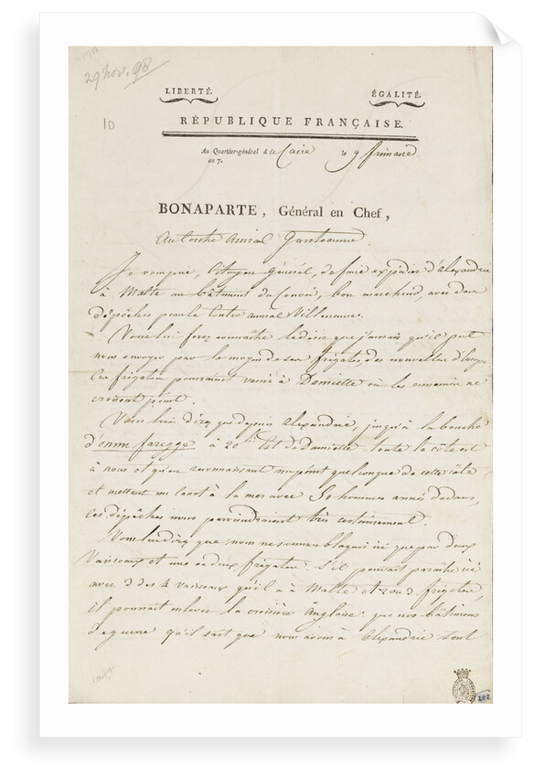 Letter from Napoleon to Admiral Ganteaume by Napoleon Bonaparte