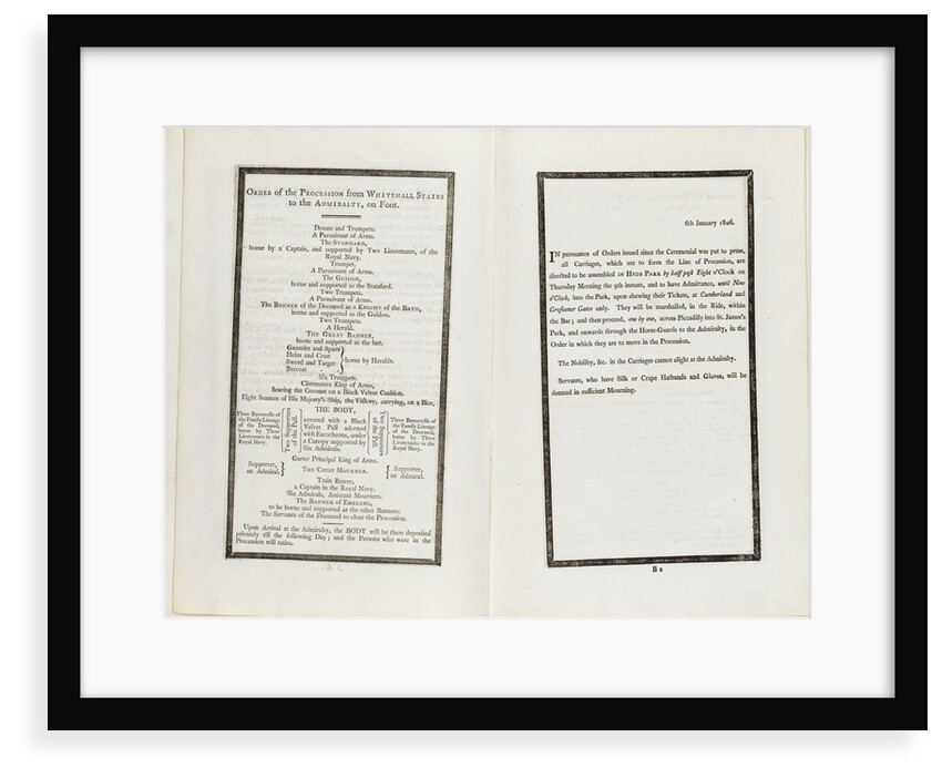 Complete order of ceremony of the funeral procession of Lord Nelson, 8 and 9 Jan 1806 by unknown