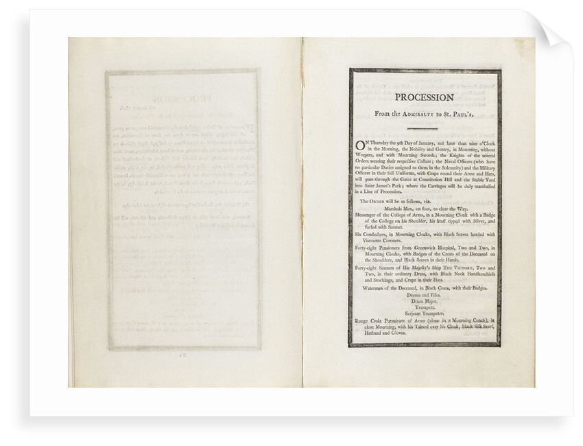 Complete order of ceremony of the funeral procession of Lord Nelson, 8 and 9 Jan 1806 by unknown