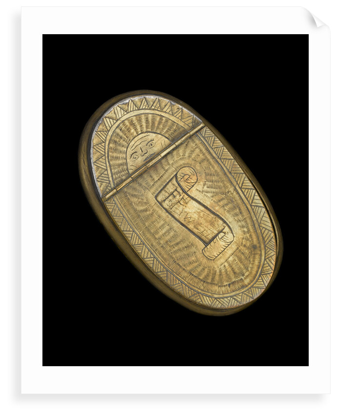 A brass tobacco box, made in a curved shape to fit the pocket by Frank Pywell