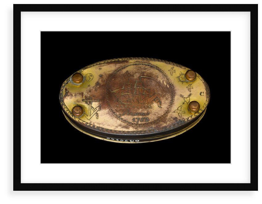 A tobacco box in copper, originally gilt, engraved with roses by unknown