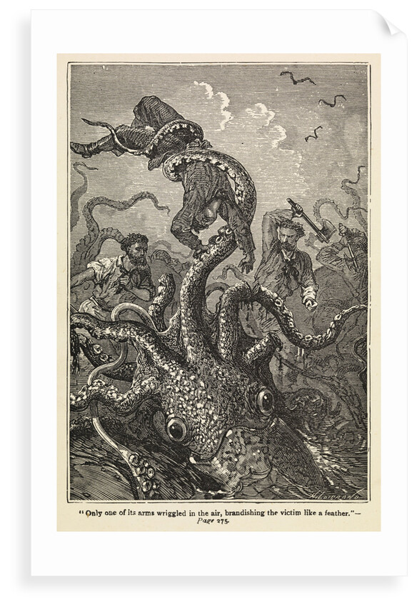 Illustration of giant squid attack from 'Twenty Thousand Leagues Under The Sea' by Alphonse-Marie-Adolphe de Neuville