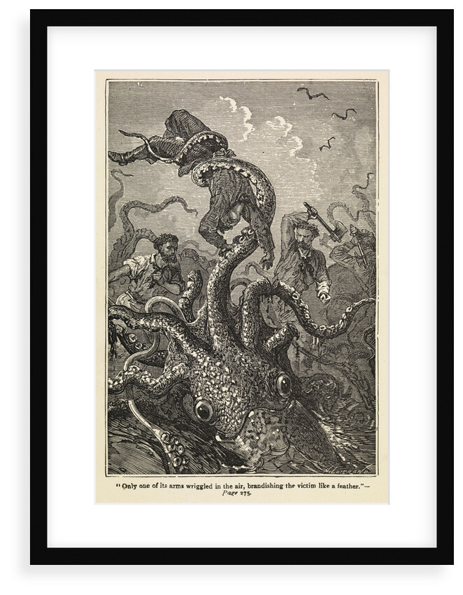 Illustration of giant squid attack from 'Twenty Thousand Leagues Under The Sea' by Alphonse-Marie-Adolphe de Neuville