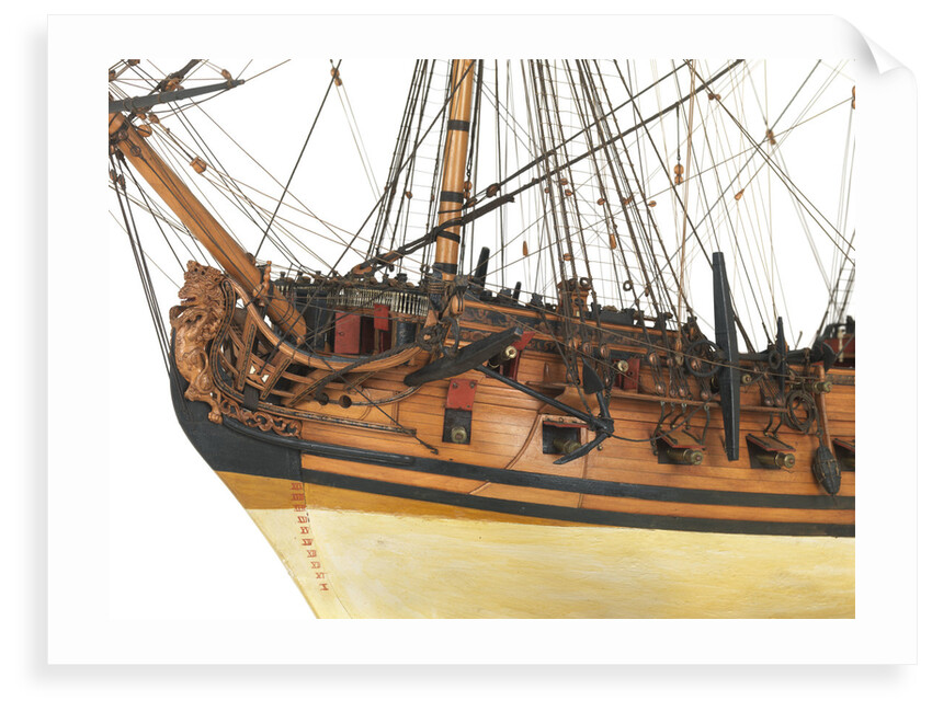 Ship of 60 guns, figurehead, anchors and cannons detail by unknown