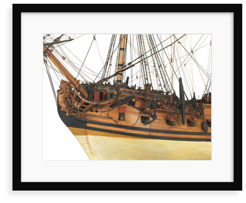 Ship of 60 guns, figurehead, anchors and cannons detail by unknown