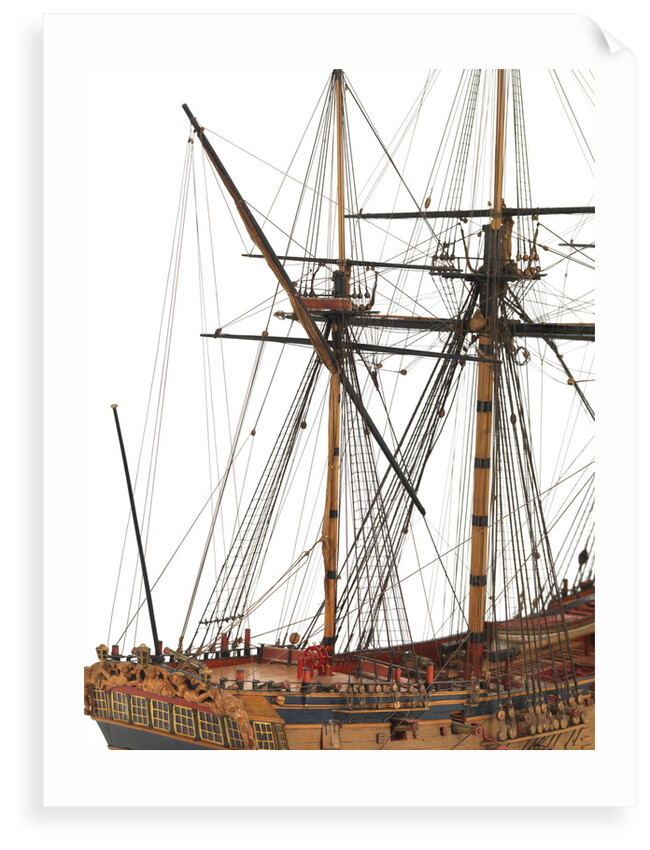 Ship of 24 guns, mizzen mast and stern carving detail by unknown