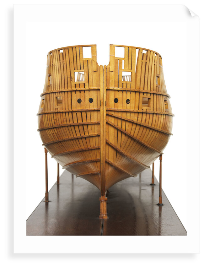 Ship of 74 guns, two half-sectional models, bow by unknown