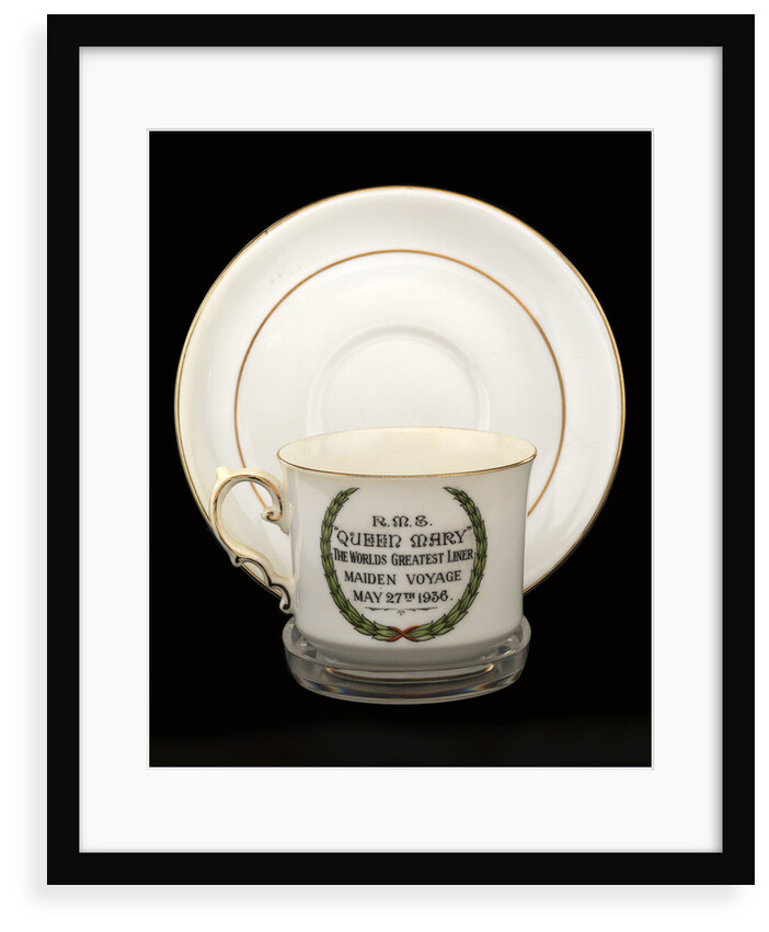 Cup and saucer commemorating the maiden voyage of  RMS 'Queen Mary' by John Aynsley & Sons Ltd.