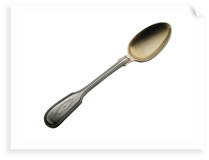 Electroplated teaspoon with a gilt bowl and a threaded edge, engraved on top of the handle 'BLACK BALL LINE OF AUSTRALIAN PACKETS' by Elkington & Co. Ltd.